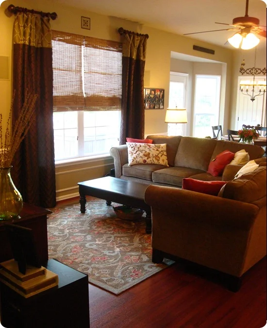 family room with warm tones